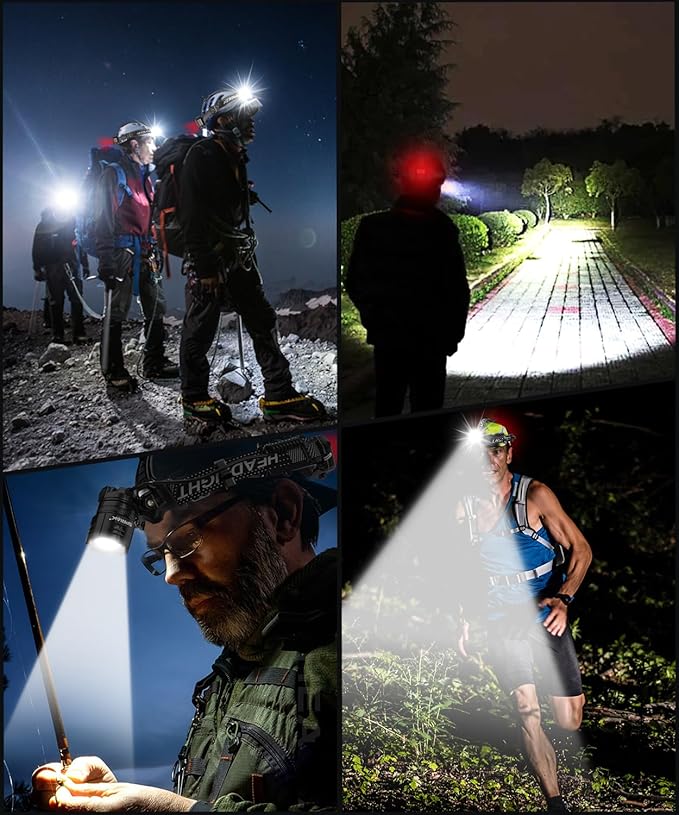 High Lumens LED Headlamp& 100H Using Time, USB Rechargeable Head lamp, 90° Adjustable Widebeam Motion Sensor Head Light with 5 Modes,Zoomable for Camping Running Hiking Hard Hat Headlamps 2pc