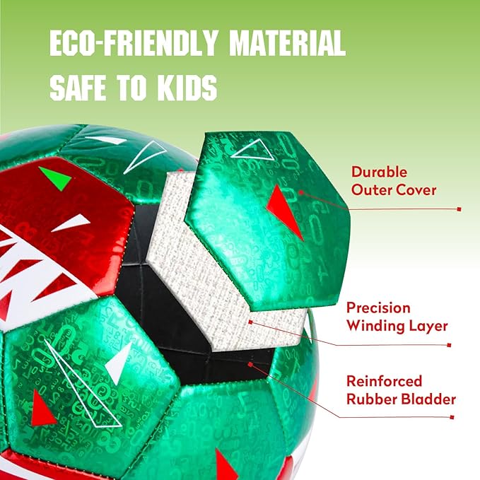 Size 4 Soccer Balls, Laser Leather Soccer Ball for Sport Training & Match Play - Vibrant Soccer Balls Gift Set with Pump for Kids and Youth