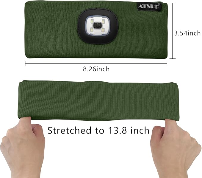 ATNKE 4 LED Lighted Sport Sweatband,USB Rechargeable Running Head Band Lamp High Stretch Wicking Gifts for Men and Women