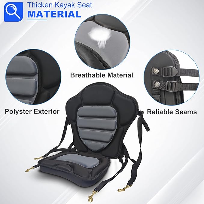 HLOGREE Kayak Seats - 1/2 Pck, Thicken Padded Seat Cushion with Back Support, Canoe & Ocean Sup Compatible