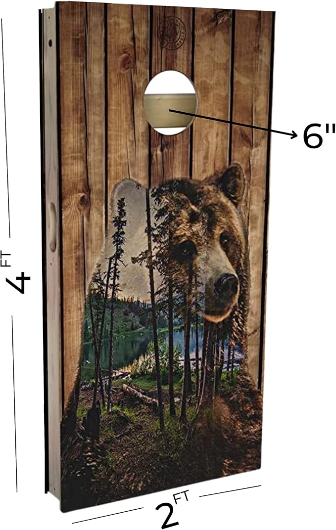 Slick Woody's Professional-Grade Cornhole Boards - 4'x2' Solid Wood Regulation Woodgrain Flag Bean Bag Toss Game with 8 Resin Filled Bags