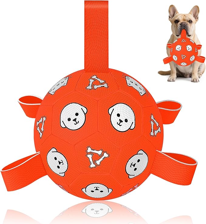 Dog Soccer Ball, Durable Dog Soccer Ball with Straps, Outdoor Puppy Toys for Small Medium Dogs, 6 Inch