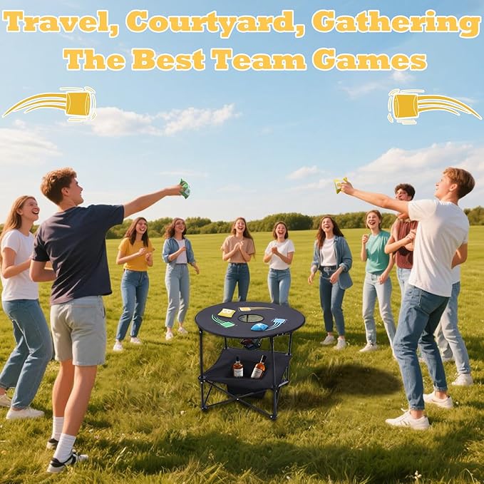 HOROW Bean Bag Toss Game - New Upgraded Portable Cornhole Set with 12 Bags, Foldable Design with Storage Layer - Lawn Games, Beach and Yard Games for Adults and Family