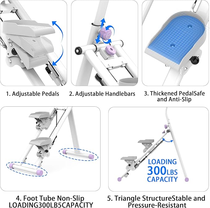 Stair Stepper for Home, Folding Vertical Climber Workout Machine for Full-Body Exercise Stair Stepper with Stable Frame Adjustable Handlebar & Pedals