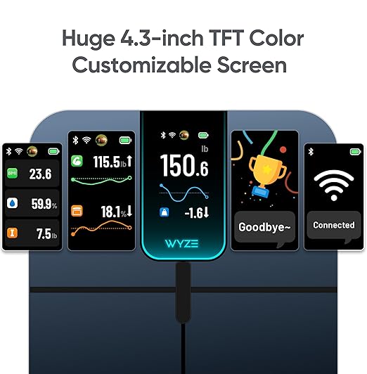 WYZE SCALE - Smart Scale Ultra with 4.3" Color Display, Digital Scale for Body Weight BMI Muscle Mass, Heart Rate Monitor, Wi-Fi & Bluetooth Weight Scale with Baby/Pet/Luggage Mode, 400lbs, Black
