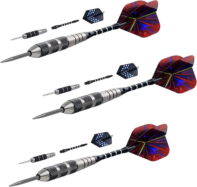 Darts Metal Tip Set Professional Metal Darts for Dartboard Steel Tip Darts with Nonslip Iron Barrel Aluminum Dart Shafts,Extra Flights,Dart Sharpener,Gift Box