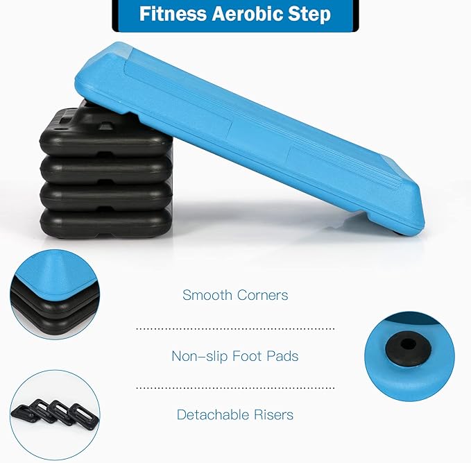 Goplus 29'' Workout Aerobic Stepper, 4”-6”-8” Height Adjustable Step Platform w/ 4 Risers, Non-slip Non-Stick Stepping Surface for Home Gym Exercise Fitness