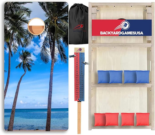 CornholeGamesUSA Pro Cornhole Boards Set | Made in USA | 3/4 Baltic Birch | No Bounce | Triple Thick Legs | Two Brace & Handles, Tournament 2x4 Regulation Set with Score Tower & Cornhole Bags