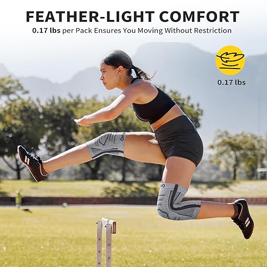 CAMBIVO Knee Brace for Women and Men with Side Stabilizer 2 Pack, Lightweight Knee Compression Sleeves for Knee Pain Relief, Knee Sleeves for Running, Workout and Daily Activities (Gray, Large)