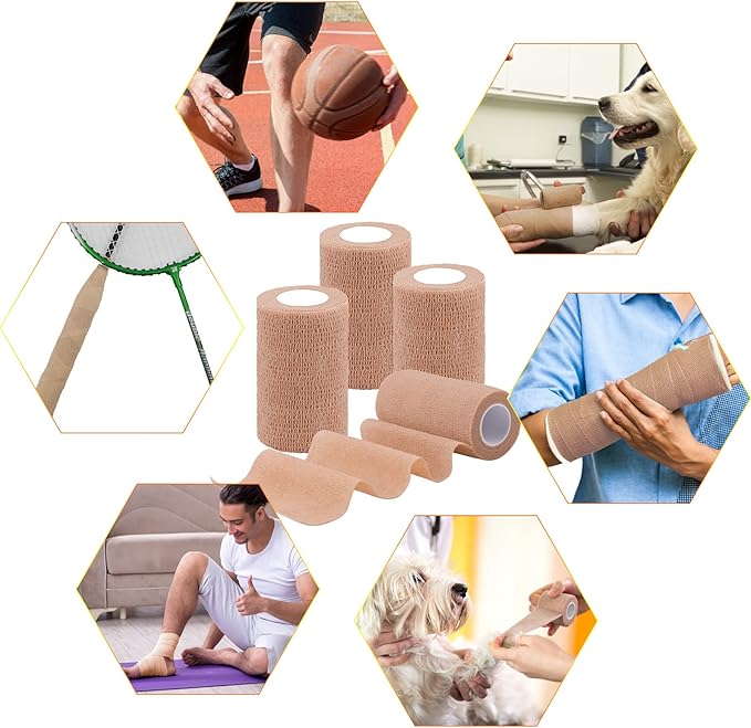 BQTQ 30 Rolls Self Adhesive Bandage Wrap 4 Inch Self Adherent Wrap Stretch Bandages Wound Wrap Self Stick Bandage Wrap Tape for Wrist Ankle Swelling Sprains (Beige)