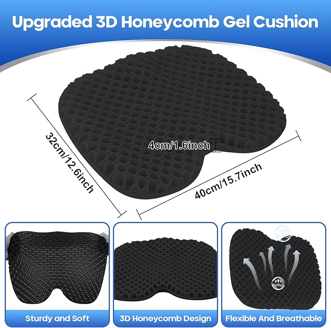 Anti Slip Kayak Gel Seat Cushion with Cover, Waterproof Seat Cushion Kayak Seat Pad for Sit in Inflatable Kayak, Canoe & Boat Fishing, Rowing, Lifetime Kayak Accessories,Office(Black)