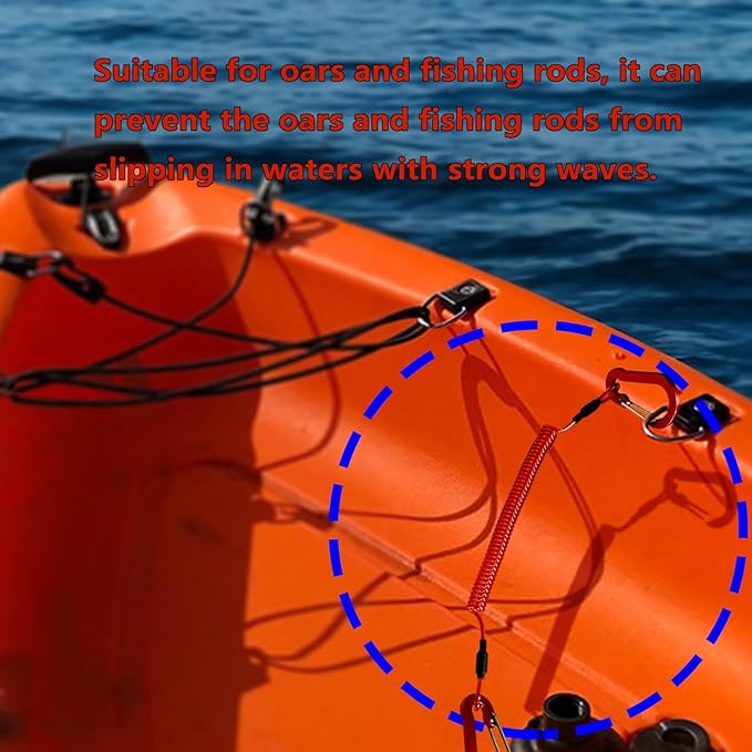 4 Pack Heavy Duty Kayak Paddle Leash & Retractable Fishing Lanyard, Coiled Rod Tether with Belt Clip for Kayaking, Paddle Board Accessories (Red/Blue)