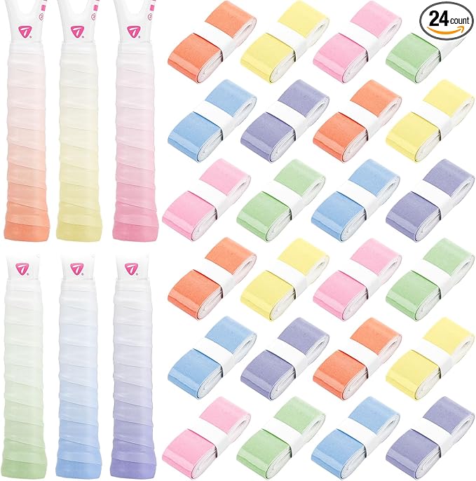 Jerify 24 Pieces Tennis Racket Grip Tape, Precut Badminton Racket Overgrips Tape with Velvety Comfort for Anti Slip and Absorbent Grip