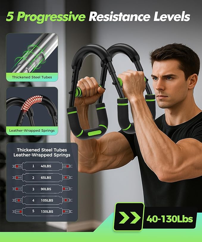 Twister Arm Trainer, Adjustable 5 Resistance Levels (40-130 lbs) Chest & Arm Workout Equipment for Men & Women, Ergonomic Home Gym Strength Trainer with Anti-Slip Handles & Carry Bag