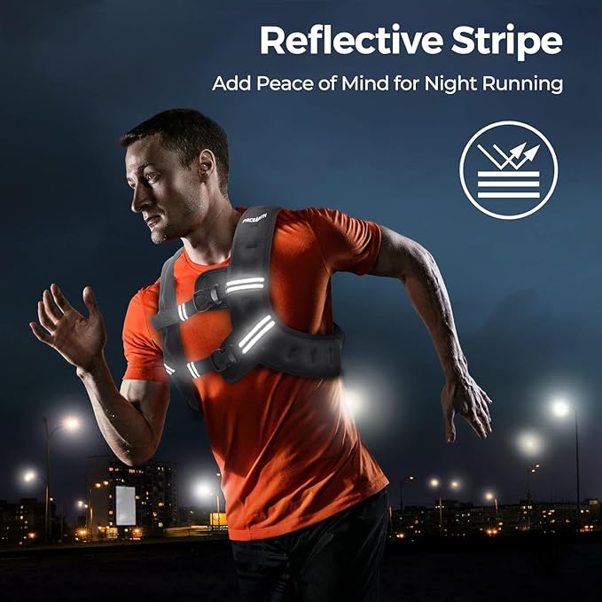 PACEARTH Weighted Vest,4lb/6lb/10lb/12lb/16lb/20lb/25lb/30lb Weight Vest with Reflective Stripe, Body Weight Vests Adjustable for Men, Women Workout, Strength Training, Running, Walking, Jogging