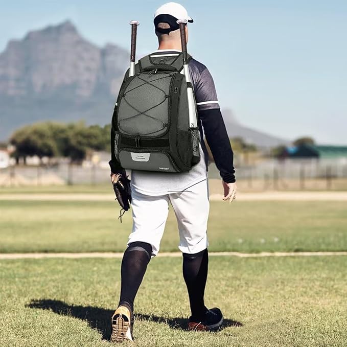 Baseball Bag Softball Backpack - Youth Adult T Ball Bat Equipment Bag with Bat Helmet Holders, Shoe Compartment