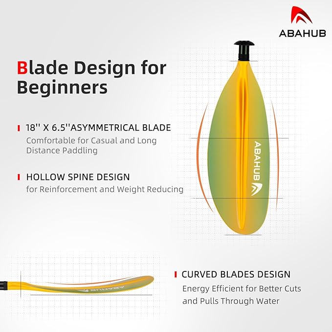 Abahub Kayak Paddle, 90.5 Inches Kayaking Oars for Boating, Canoeing with Free Paddle Leash, Aluminum Alloy Shaft Black/Blue/Green/Orange/Yellow Plastic Blades