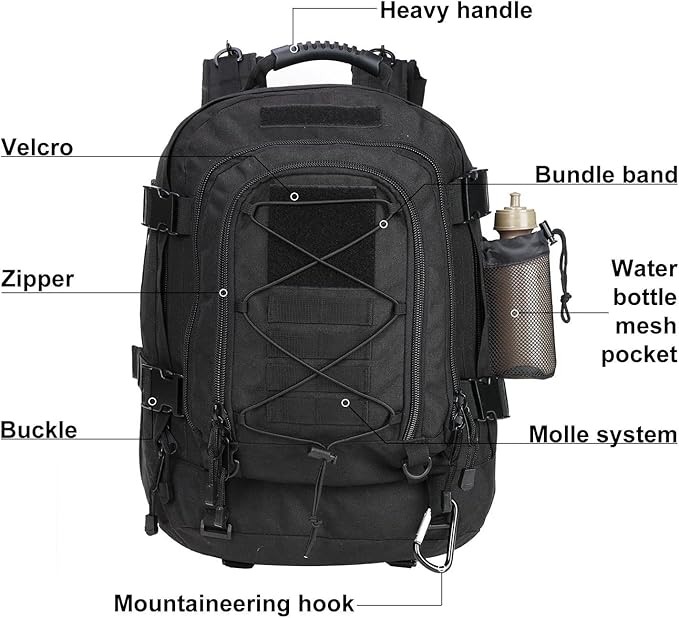 Expandable 40-64L Military Tactical Backpack 3 Day Bag Hiking Gym Sport Camping