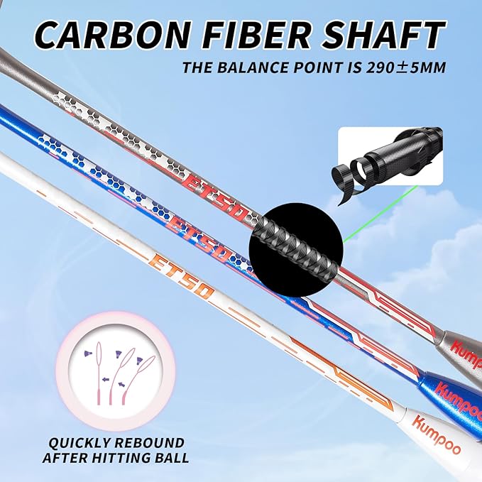 Badminton Racket Carbon Fiber, Badminton Racquet Set with Cover, Badminton Professional Racket Durable for Beginners Outdoor Games Gym