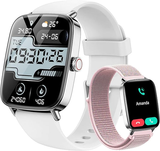 Tensky Smart Watch for Women Android & iPhone, 1.85" Touch Screen Fitness Tracker with Answer/Make Call, IP68 Waterproof 24/7 Health/Sleep Monitor, Pedometer, 100+ Sport Modes (2 Bands)
