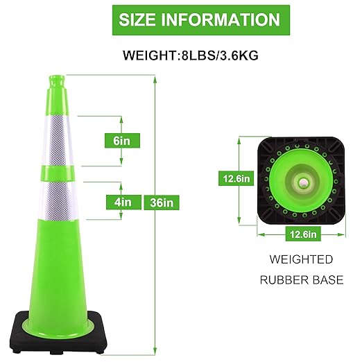 OrangeStar 8-Pack 36" Traffic Safety Cones, Green Construction Parking Cones with Reflective Collars, Heavy Weighted Base for Traffic Control, Construction, Parking Lots, Indoor & Outdoor Use