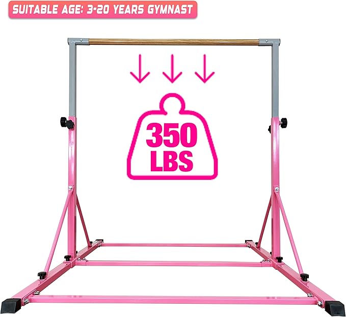 MARFULA Gymnastic Bar for Kid and Teenage Ages 3-25, 5 FT / 8 FT Base Length, 4 FT Width 5 FT Height, Gymnastic Kip Bar Horizontal Bar for Gymnast, Gymnastic Training Equipment for Home and Club Use