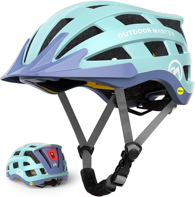 OutdoorMaster Gem II MIPS Bike Helmet with Light - Lightweight Cycling Helmet,Mountain Road Bicycle Helmet for Youth & Adult