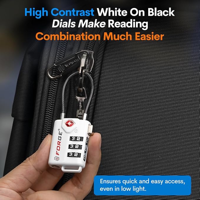 TSA Approved Cable Luggage Locks, Re-settable Combination with Alloy Body (White 4 Locks)