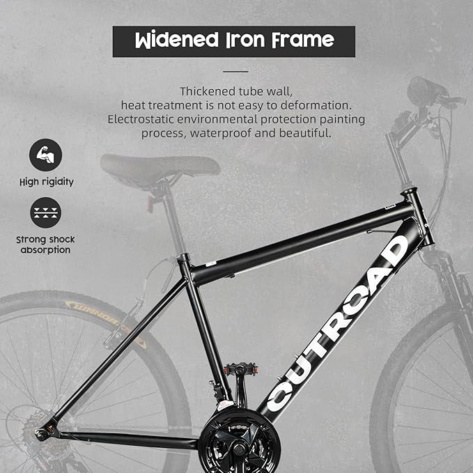 26-inch Mountain Bike, Iron Frame, 7/21-Speed Front and Rear V-Brakes MTB with Lock-Out Suspension Fork for Men and Women Black