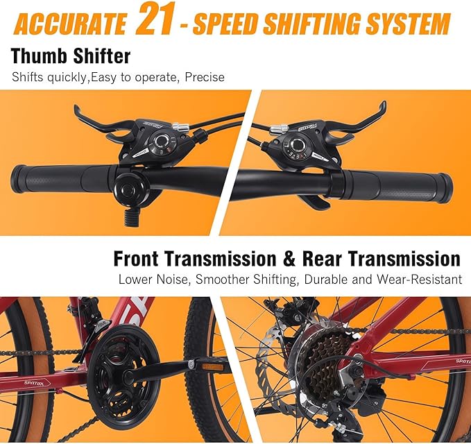 SPATIAL Mountain Bike, 24/26/27.5/29 inch Outdoor Cycling Bike,21/8 Speed Lightweight Aluminum Frame | Dual Disc Brakes,Adjustable Ergonomic Seat for Men Women Adult,MTB Bicycle