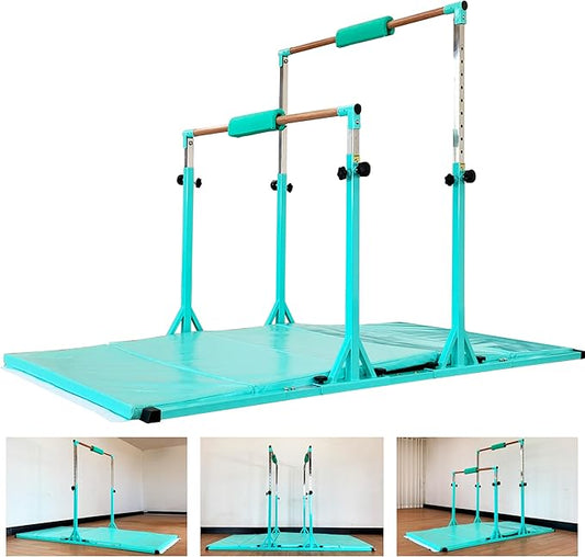 MARFULA Gymnastics Double Horizontal Bars 3Play Parallel Bars Uneven Bars Gymnastics Training Kip Bar with 304 Stainless Steel Regulating Arms & Fiberglass Rail for Indoor Outdoor Home Club Use