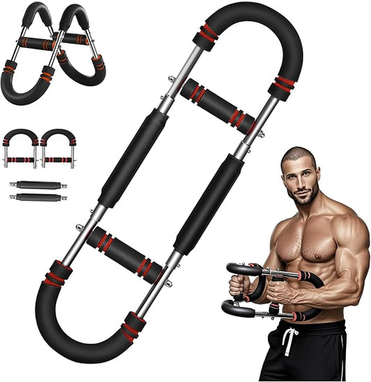 Heavy Duty Twister Arm Trainer for Men, Professional Arm Chest Trainer with No-Rust Chrome Steel & Wrinkle-Free Grips, 66-110lb 5-Level Adjustable Home Gym Workout Equipment