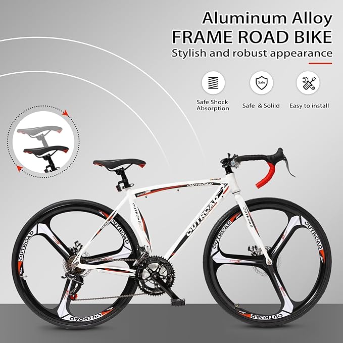 700C Wheel Road Commuter Bike, 14/21 Speed Shifter, Dual Disc Brakes Racing Bicycle with Light Aluminum Alloy Frame for Adult Men and Women