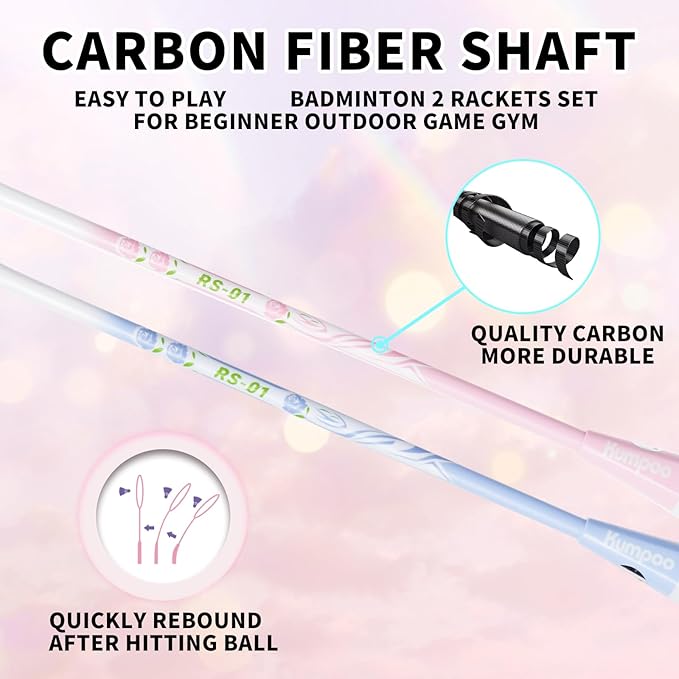 Badminton Racket Carbon Fiber, Badminton Racquet Set with Cover, Badminton Professional Racket Durable for Beginners Outdoor Games Gym