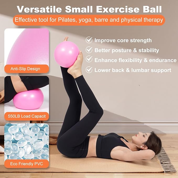 Pilates Ring Circle and Pilates Ball Set, 12 Inch&14Inch Magic Circle Pilates Ring,9 Inch Small Exercise Ball,Resistance Bands Set, Home Pilates Equipment for Women