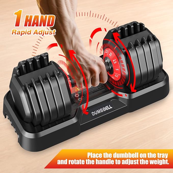 25/52.5/55LBS Adjustable Dumbbells Set with Anti-Slip Handle, Fast Adjust Weight Dumbbells Set with Dual Safety Locking System, Versatile Weights Set for Women & Men Full Body Workout Fitness, Compact Size Space Saving for home gym