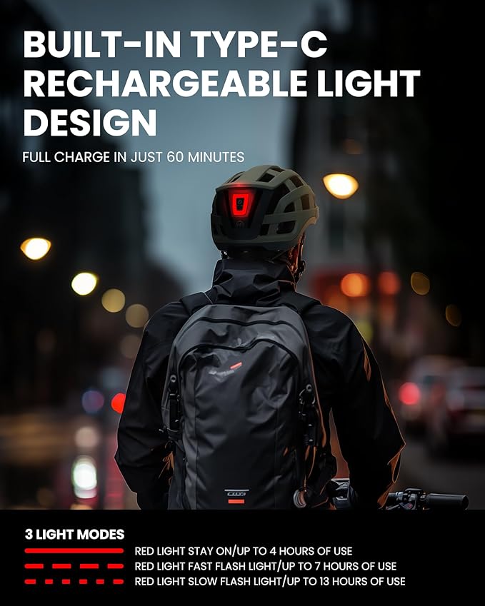 OutdoorMaster Gem II MIPS Bike Helmet with Light - Lightweight Cycling Helmet,Mountain Road Bicycle Helmet for Youth & Adult