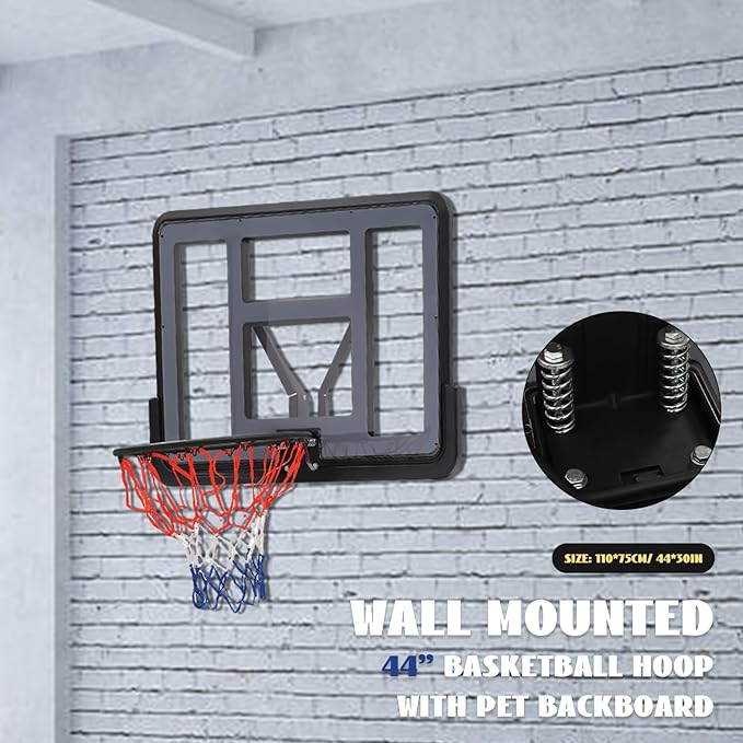 Basketball Backboard & Rim Combo,44“L*30”W Backboard,17.7in Rim Dia,Backboard Goal and Rim Kit for Adults or Kids,Wall Mount Basketball Goal,Shatter Proof PET Backboard