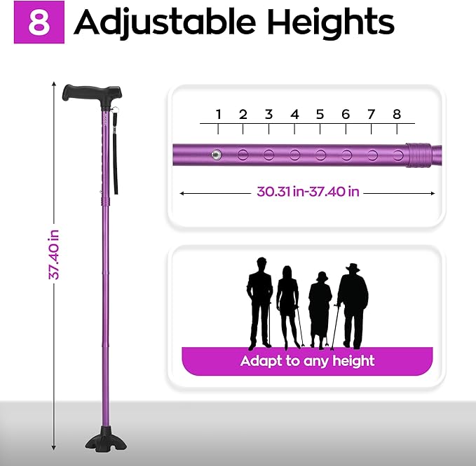Extended Handle Walking Cane for Men & Women, Solid Base Foldable Canes (Purple)