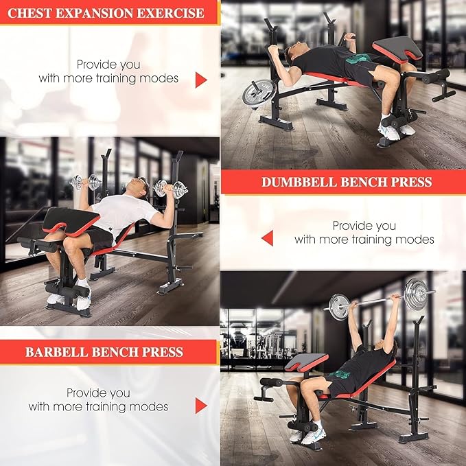 660lbs Weight Bench Set With Squat Rack, 6 in 1 Bench Press Set with Preacher Curl Pad, Weight Benches for Home Gym With Leg Extension, Foldable Incline Decline Workout Bench (Yellow)