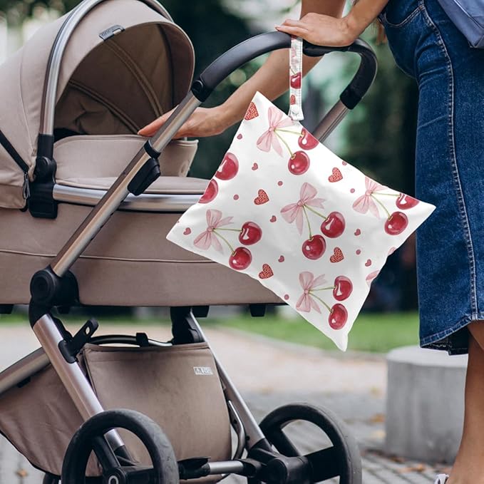 4 Pack Cute Flower Bow Cherry Wet Bag Waterproof Washable Reusable Wet Dry Bag for Swimsuit Clothes Soiled Items Cloth Diaper Travel Beach Pool Yoga Gym Toiletries Travel Beach Essentials