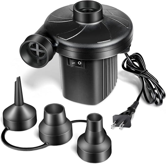 130W Electric Air Pump with 3 Nozzles Options– Fast Inflation for Small Airtight Inflatables, Pool Floaties, Swim Tubes, Camping Gear & Decorations
