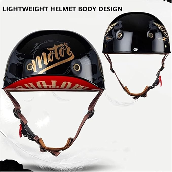 Vintage Baseball Cap Open Face Motorcycle Helmet - DOT Approve,GermanStyle Half Helmet for Adults, Ideal for Cruiser, Scooter & Moped, Unisex Design