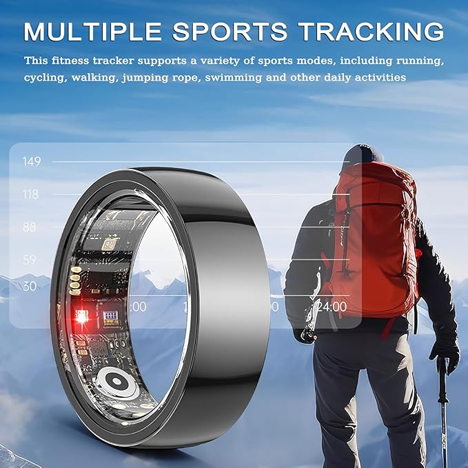 2025 Upgraded Smart Ring Health Tracker for Women Men, IP68 Waterproof Fitness Ring with Sleep Tracker/Step Tracker/Heart Rate/Blood Oxygen/Distance/Calories, No Subscription, Charging Case