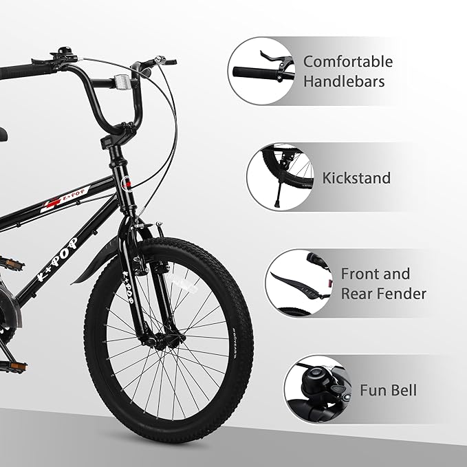 20 Inch Freestyle BMX Bike Bicycles, 20 Inch Boys Bikes Kid Bicycle for 7-12 Years Old Kid and Beginner Level Rider, Single Speed, Outdoor Cycling Bike Kids Mountain Bike, Multiple Colors