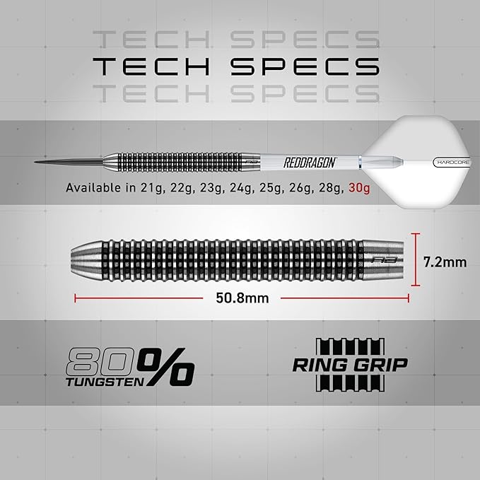 RED DRAGON Pegasus Professional Tungsten Steeltip Darts Set Available in 21, 23, 24, 25, 26, 28, 30 Gram with Flights, Stems (Shafts) and Wallet