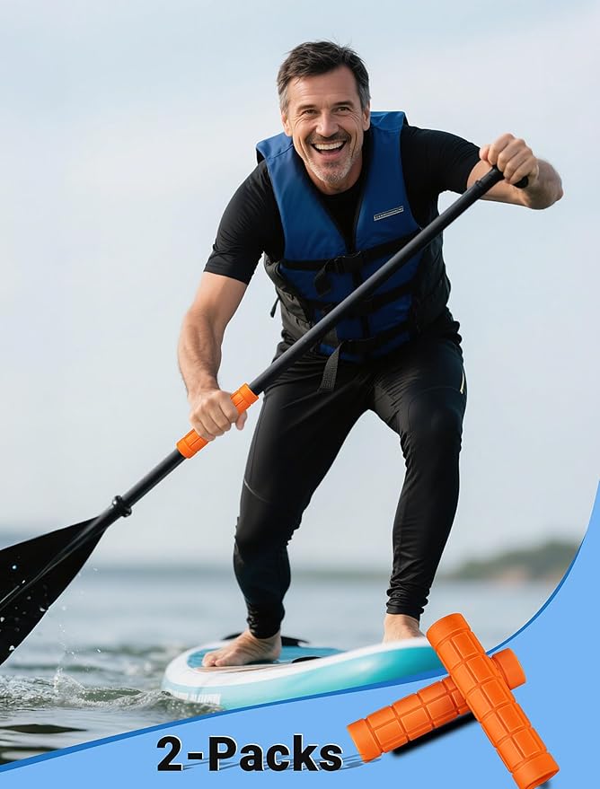 2-Packs Upgraded Kayak Paddle Grips, Non-Slip Silicone Kayaking Handle Wrap to Prevent Hand Blisters, Universal 1.18 Inches Removable Kayak Accessorie for Multiple Types of Detachable Oars