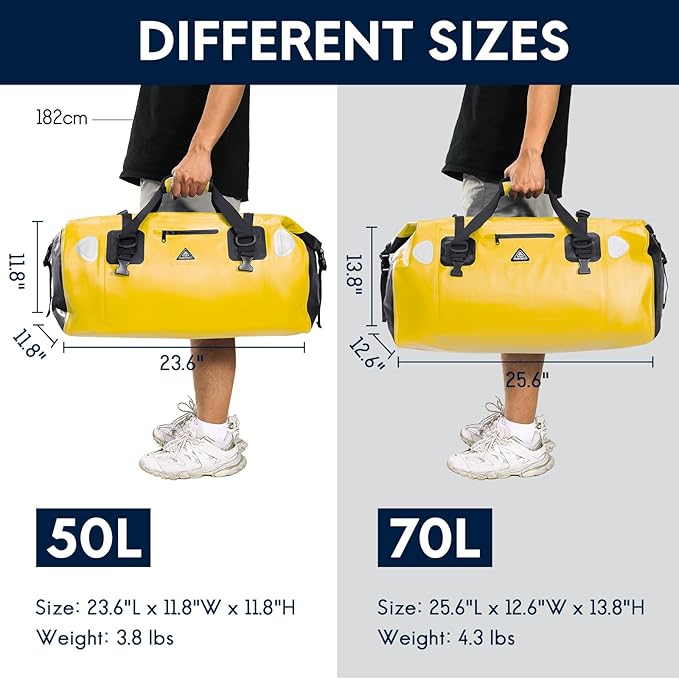 Haimont Waterproof Duffel Bag Roll-top Dry Duffel Bag with Quick-fixed Straps for Motorcycling, Rafting, Boating, SUP, Kayaking, Travel, 50L/70L