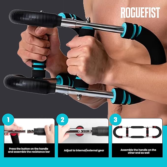 Arm Twister Trainer, Adjustable 3 Resistance Levels (60–100 lbs) with 1 Pair of Silicone Gym Grips Pads, Home Gym Fitness Equipment Chest, Arms, Shoulders & Forearms Portable Exerciser
