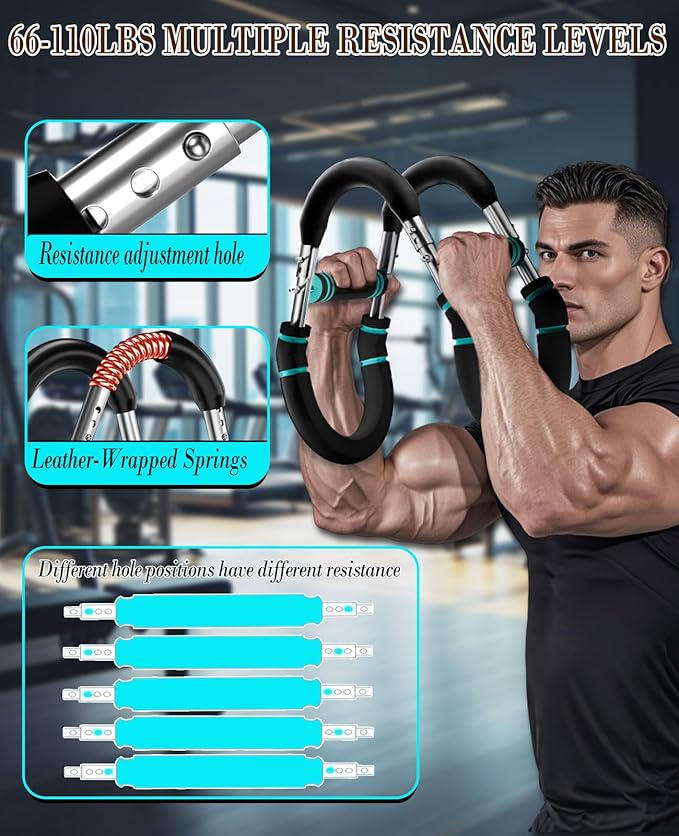 Twister Arm Trainer, Adjustable Chest Workout Equipment with Forearm Wrist Sleeves, 9 Resistance Levels(66-110lb) Chest Exerciser for Men , Portable Exercise Equipment for Home & Gym
